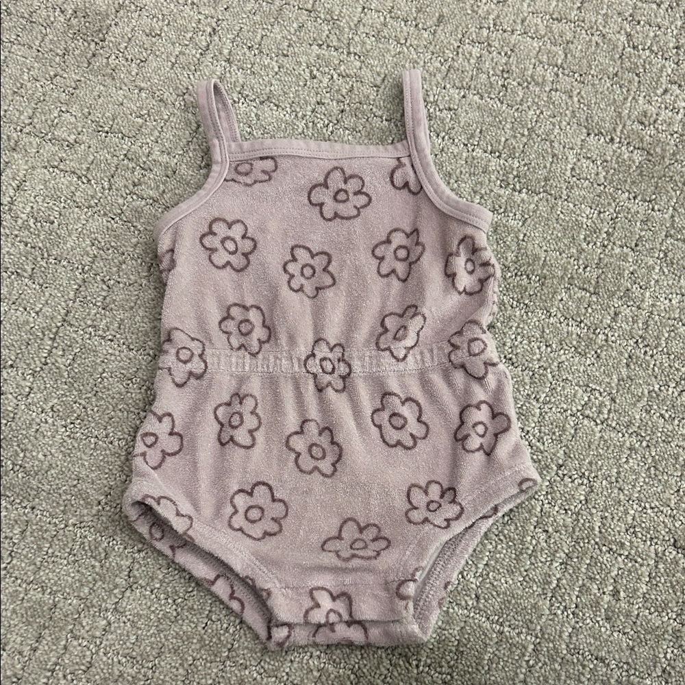 Quincy Mae Dusty Mauve Floral Terry One-Piece Bodysuit